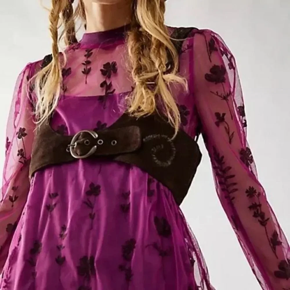 Free People - Cecelia Sheer Mini Dress, Fuchsia, Size S